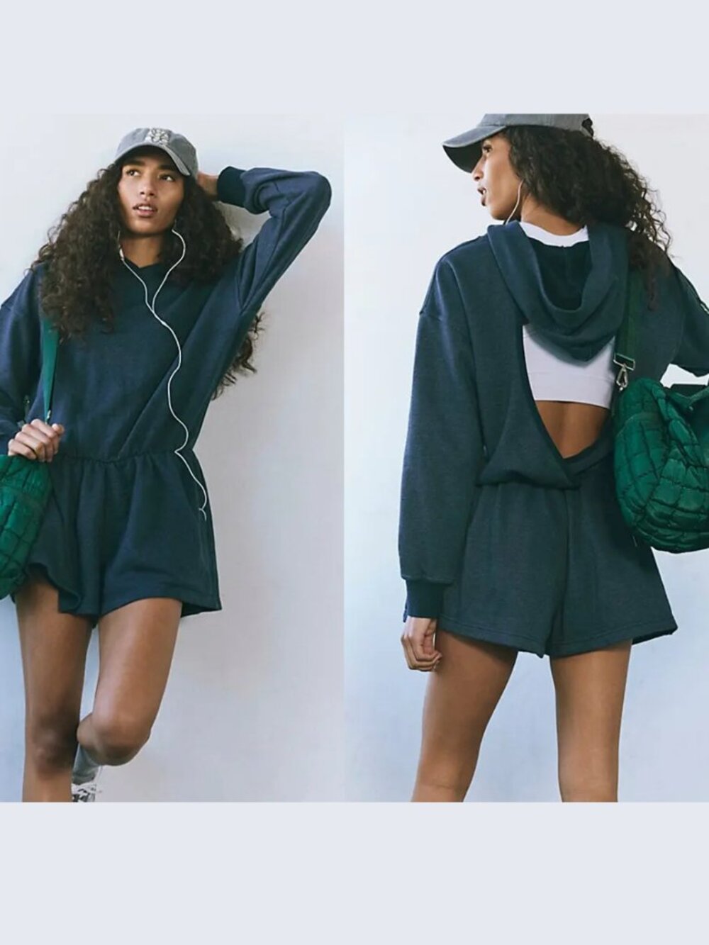 Free People/FP Movement Midnight Navy Such A Flirt Hooded Romper - Size M - NWT
